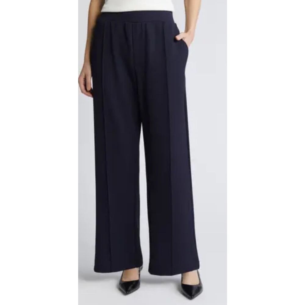 COS Navy Blue Knit Wide Leg Pants Elastic Waist Minimalist Capsule Relaxed Sz Sm